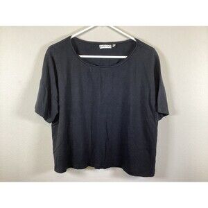 Habitat 100% Linen Knit Top T-Shirt Women Large Black Short Sleeve Boxy
